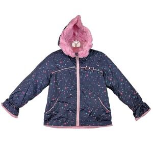 ZeroXposur Girls' 4T Puffer Jacket Coat Pink Faux‎ Fur Trim Star Print